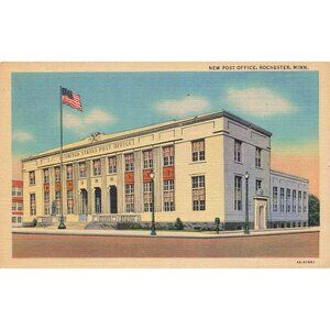 Postcard New Post Office Rochester, Minn Vintage Linen Unposted 1930-1950